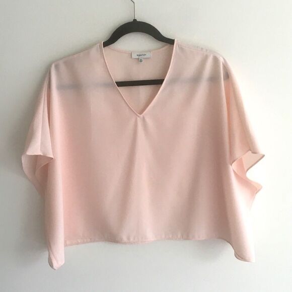 ARITZIA Babaton Oversized V-Neck Cropped Popover Blouse Pink Blush XXS - Picture 2 of 4
